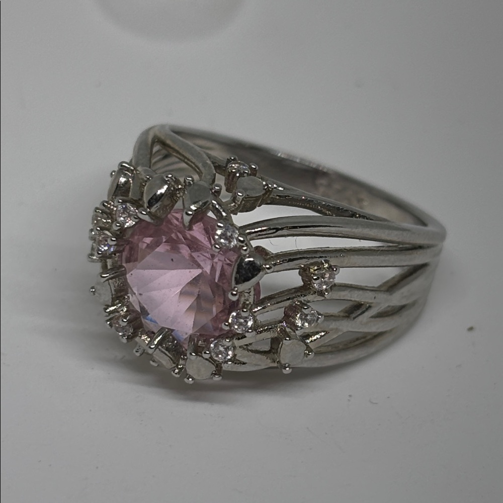 925 Sterling Silver Pink CZ Floral Halo Ring | Fairycore Princess Romantic